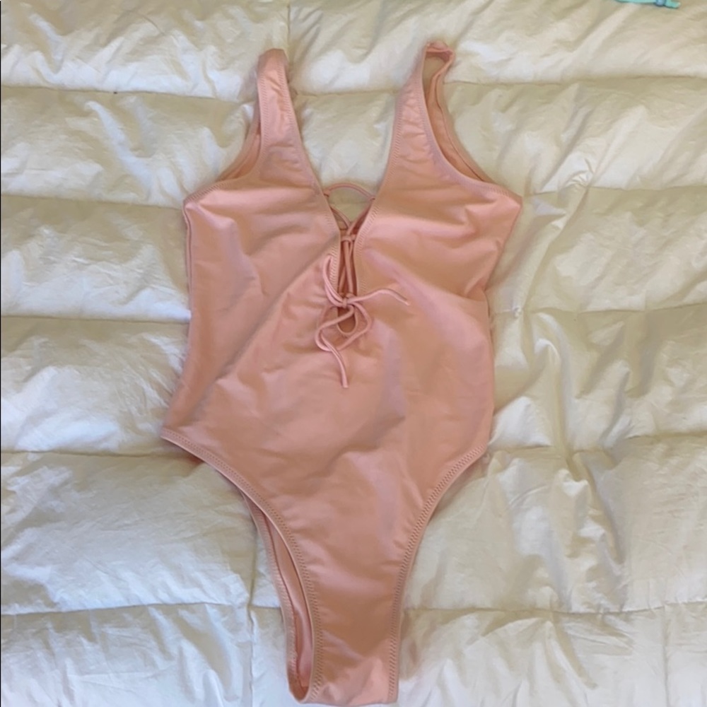 NWOT! Pink  Lace Front One-Piece Bathing Suit